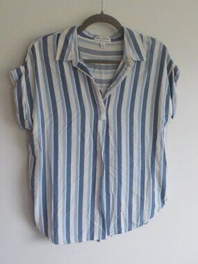 Alex & Jordan Blouse - Medium - Blue/White Stripe Sleeveless (2294)